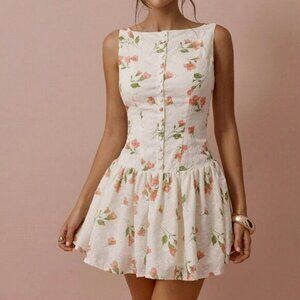 Women's Romantic Elegant Flower Print & Embroidery Mini dress